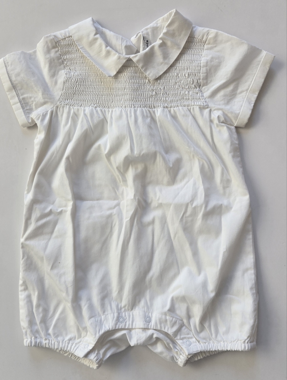 Janie and Jack White Cotton Baby Romper with Smocked Detail Peter Pan Collar 18m